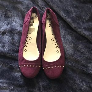 Burgundy Flats with Gold Studs